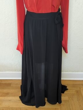 bebe Black Sheer Chiffon Overlay Maxi Skirt with Tie Belt Size 6
